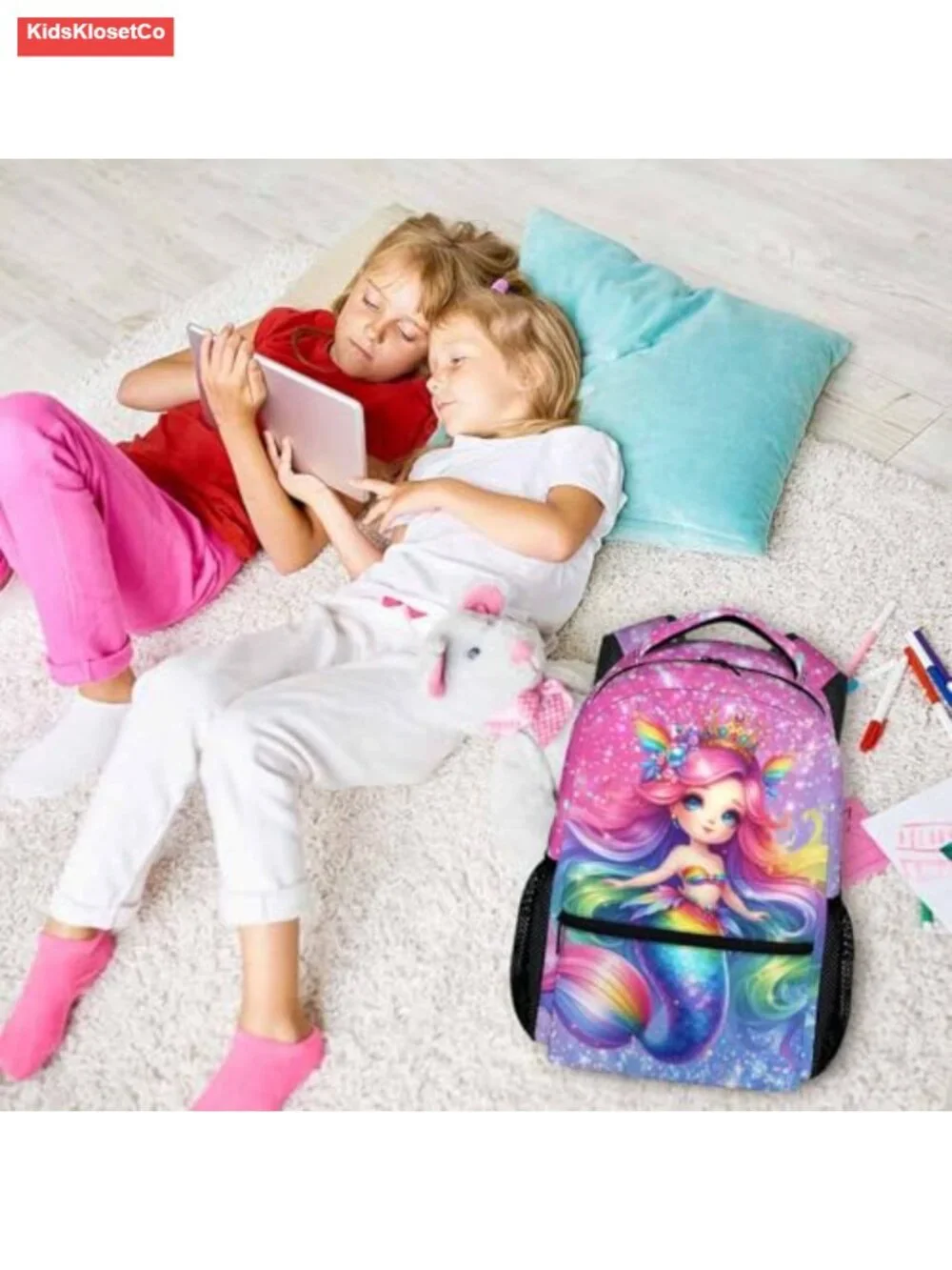 Girls Mermaid School Backpack 17'' Large Capacity Lightweight Polyester Bookbag